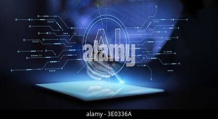 AI Technology Interface Operated Through Human Touch and Digital Control. Stock Photo