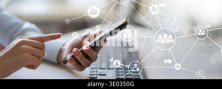 Global Business Networking and Communication Visualized on a Futuristic Digital Interface. Stock Photo