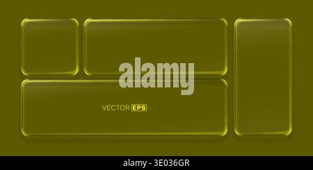 Sleek glassmorphism elements on a dark olive background. A modern UI design for apps or web. Vector illustration. Stock Vector