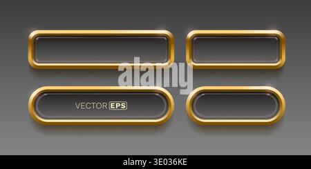 Set of shiny 3D buttons with gold borders. Modern web design elements. Vector illustration. Stock Vector