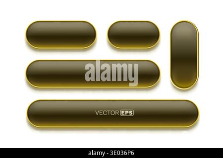 Elegant golden buttons set with a glossy dark brown finish. Ideal for web design and user interface elements. Vector illustration Stock Vector