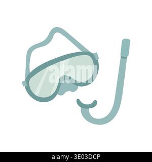 Snorkel mask and breathing tube illustration representing diving gear, underwater adventure, ocean exploration, marine travel activity and tropical Stock Vector
