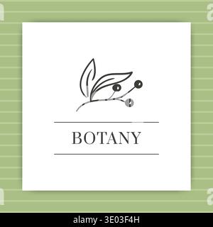 Minimal botanical line emblem. Simple leaf and berries icon. Minimalistic card background, natural identity logotype, nature ecological sign, square template. Vector isolated botany illustration Stock Vector