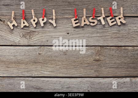 Easter greetings hanging on the rope Stock Photo