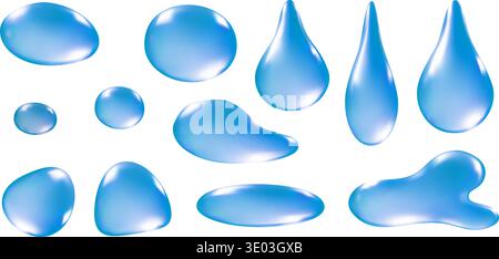 Water Drop Realistic Set Glossy Liquid Rain Droplet 3D Glossy Rain Vector Stock Vector