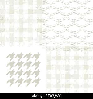 Gingham plaid and houndstooth patchwork pattern cottagecore rustic style in light sage green colors Stock Vector