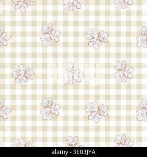 Gingham seamless pattern. Soft blue tartan plaid wallpaper. Retro tablecloth texture. Simple small checkered plaid tattersall pattern. Print for Stock Vector