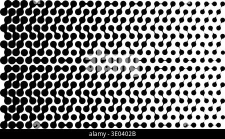 Connected dots pattern with faded effect. Vanishing organic morph shapes texture. Linked meta balls, molecules or cells background with transition visual illusion. Vector graphic illustration. Stock Vector