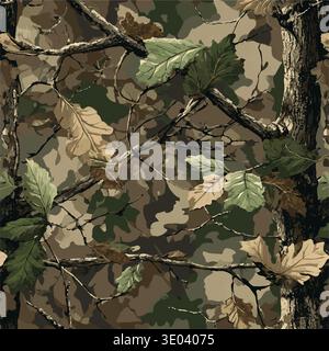 Vector real tree hunting camouflage seamless pattern texture. Camo pattern, hunting seamless pattern. hunting camo. Vector camouflage Stock Vector