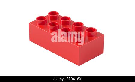 Single scarlet plastic construction brick isolated on white background. Minimal toy block concept for creativity education modular design and product Stock Photo