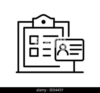 A minimalist vector illustration depicting a document checklist alongside an identification card on a clipboard, perfect for business and organization Stock Vector