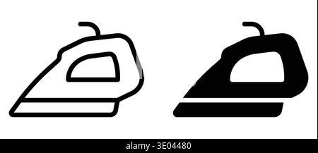 This image features a line art illustration of an iron icon, showcasing two distinct styles. The design is suitable for home and laundry-themed projec Stock Vector