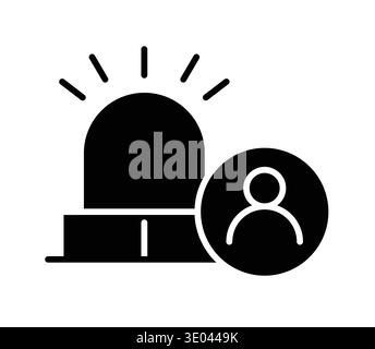 This graphic depicts an emergency service icon featuring an alert light and user silhouette. It represents safety, security, and prompt response in cr Stock Vector
