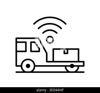 This vector illustration shows a delivery truck with signal waves, symbolizing modern logistics and wireless technology in the shipping industry. Stock Vector