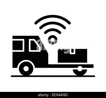 This image depicts a delivery truck featuring a Wi-Fi signal, symbolizing modern logistics. It represents innovation in transport solutions and smart Stock Vector