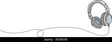 continuous single line drawing of ever-ear stereo earphones, line art vector illustration Stock Vector