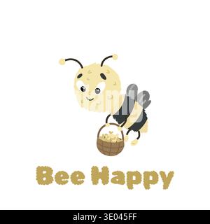 Cute Bee Carrying Bucket of Honey, Lovely Flying Insect Character Cartoon Vector Illustration. Stock Vector