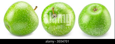 Collection of three ripe green apples on white background. File contains clipping paths. Stock Photo
