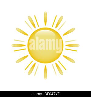 An icon of a large-scale cartoon sun with thin rays and glare on a white background. Logo, sun sticker. Stock Vector