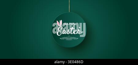 Happy Easter holiday banner on a dark green background. Stock Vector