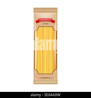 Spaghetti pasta in a transparent window package. Premium quality food product design for grocery and restaurant concepts Stock Vector