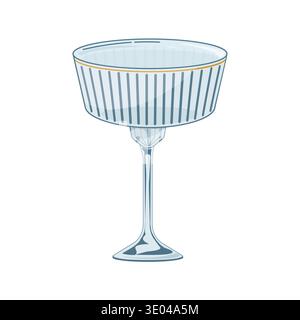Champagne coupe glass illustration on a white background, featuring a ribbed bowl and elegant golden rim, ideal for events Stock Vector