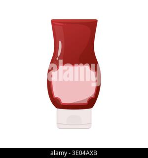 Red ketchup bottle, a popular tomato sauce condiment, featuring a blank label ready for custom branding or text Stock Vector