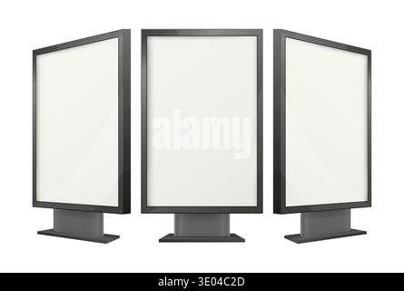 Three blank advertising billboards with vertical white screens, providing a clean template for various outdoor promotions and digital signage projects Stock Vector