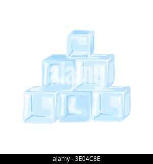Ice cubes stacked together, transparent frozen water blocks for cooling drinks and cocktails, isolated on white background Stock Vector