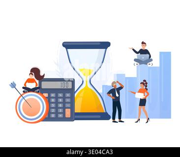 Business team collaborating on planning and achieving goals, focusing on efficiently managing time and resources for success Stock Vector