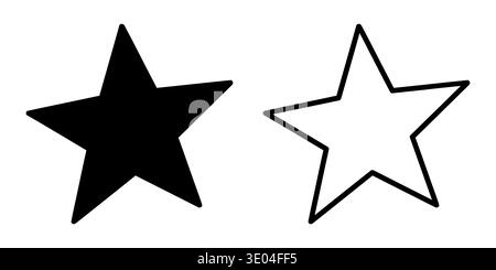 An image featuring two star shapes, one filled black star and one outlined black star, set against a clean white background. Stock Vector
