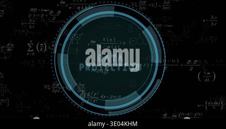 Displaying centered circular HUD rotating on digital dashboard, with glowing DATA PROTECTION label Stock Photo