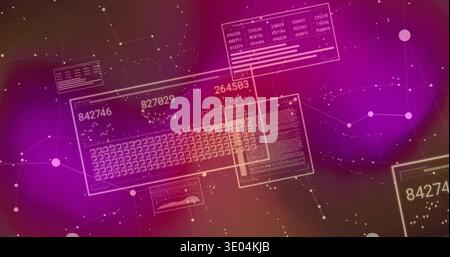 Displaying translucent UI panel floating on magenta gradient, showing keyboard map and readouts Stock Photo