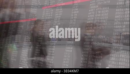 Displaying log overlay showing ERROR lines with red line in highrise office team checking in suits Stock Photo