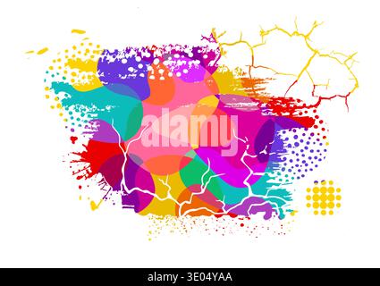 Colored paint blobs with cracks, dots and halftone. Hand drawn. Not AI, vector illustration. Stock Vector