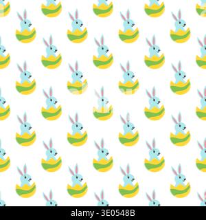 Seamless Easter pattern with decorated eggs, bunny, bunny ears and flowers. Vector illustration perfect for festive decorations, wrapping paper Stock Vector