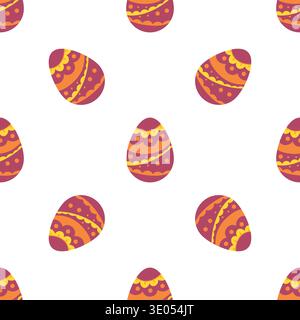 Seamless Easter pattern with red decorated eggs. Vector illustration perfect for wrapping paper, textile, greeting cards, seasonal designs Stock Vector