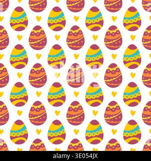 Seamless Easter pattern with red decorated eggs. Vector illustration perfect for wrapping paper Stock Vector