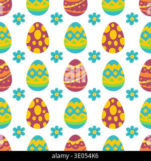 Seamless Easter pattern with decorated eggs. Spring Vector illustration perfect for wallpaper, festive decorations Stock Vector
