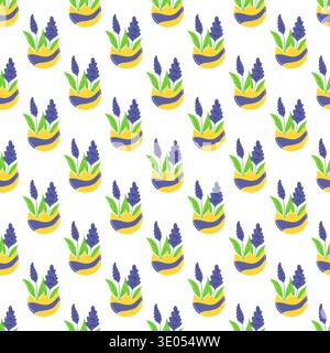 Seamless Easter pattern with decorated eggshells and flowers. Spring vector illustration perfect for seasonal designs, wallpaper, festive decorations, Stock Vector