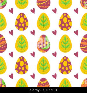 Seamless Easter pattern with decorated eggs. Spring Vector illustration perfect for wallpaper, festive decorations, wrapping Stock Vector
