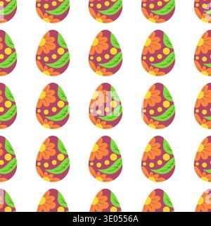 Seamless Easter pattern with red decorated eggs. Vector illustration perfect for wrapping paper, textile, wallpaper, greeting cards, designs Stock Vector