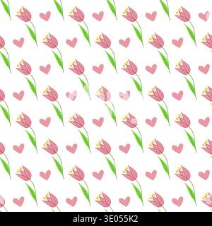 Seamless pattern with spring flowers, tulips. Vector illustration perfect for seasonal designs, wallpaper, festive decorations, wrapping paper, textil Stock Vector