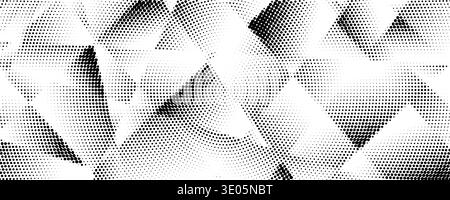 Radial halftone gradient polygon texture. Rough pixel triangle pattern background. Grunge dotted triangular surface overlay. Geometric gradated polygonal wallpaper overlay. Vector dot mosaic cover Stock Vector