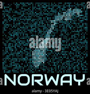 Norway digital dotted map. Shape of the country in cyan color palette on dark background. Futuristic Norway map design. Vector illustration. Stock Vector