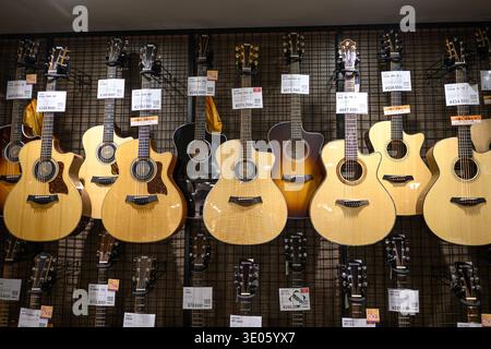 Electro-acoustic guitars on sale in a music shop - Yokohama, Japan - 12 November 2025 Stock Photo