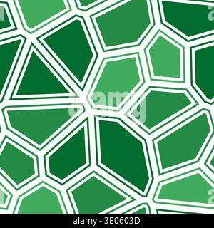 Voronoi tessellation seamless pattern. Green and white geometric shapes create irregular polygonal network. Stock Vector