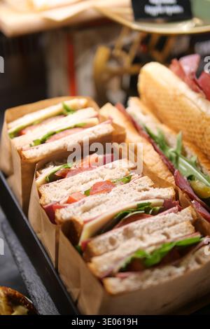 Sandwiches prepared and displayed on a serving tray Stock Photo