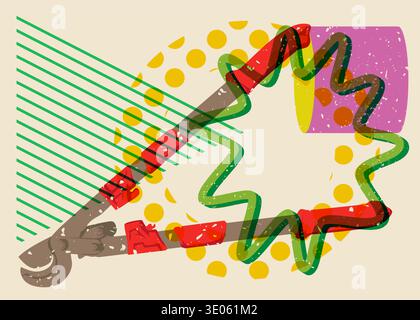 Risograph Wire cutter with geometric shapes. Objects in trendy riso graph print texture style design with geometry elements. Stock Vector
