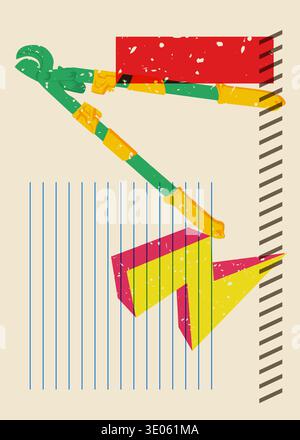 Risograph Wire cutter with geometric shapes. Objects in trendy riso graph print texture style design with geometry elements. Stock Vector